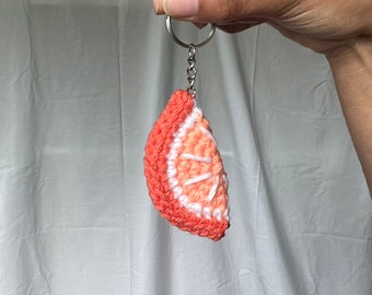 Llavero en forma de fruta de mandarina de ganchillo, Key Fab Dangle Fruit Crochet Mandarina colgante llavero para llaves de coche naranja limón cítricos