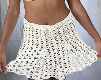 Minifalda de malla de sirena de algodón de ganchillo, falda hecha a mano cubierta de playa ropa de playa falda de punto de ganchillo personalizada multicolor hecha a pedido para mujeres
