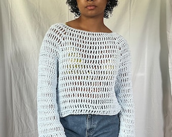 Top de manga larga de algodón de ganchillo, suéter hecho a mano playa encubrimiento ropa de playa multicolor camisa de punto de ganchillo personalizada hecha a pedido para las mujeres