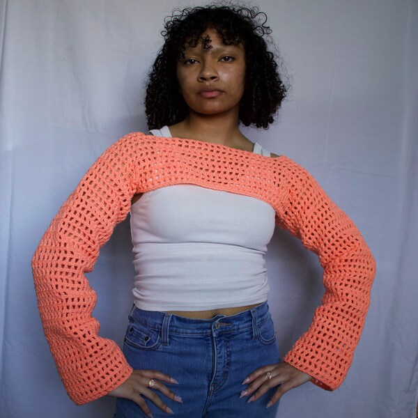 crochet mesh shrug bolero - peach