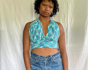 Top de verano de crochet, top tipo bralette de triángulo de algodón, camiseta hecha a mano, estilo hippie, retro, vintage, festival, boho, elegante, estético