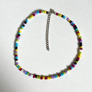 Beaded Choker Necklace, Seed Bead Necklace Various Lengths, Colorful Rainbow Pastel Beaded Necklace Summer Single Strand Boho Necklace