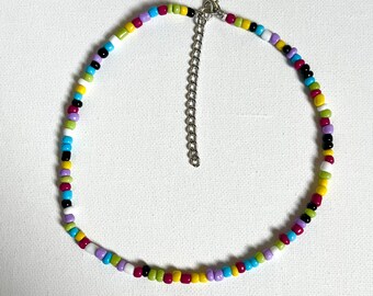 Collar de gargantilla con cuentas, collar de cuentas de semillas de varias longitudes, colorido collar de cuentas pastel arco iris collar boho de una sola hebra de verano