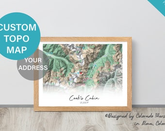 Personalized Topo Map - Custom Topographic Map Wedding Gift & Housewarming Gift for a Mountain House - First New Home Gift for Couple