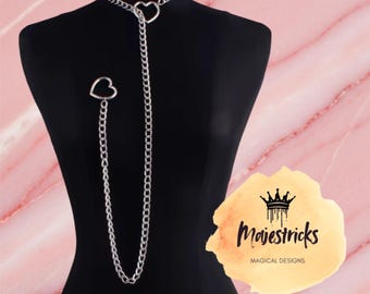 Heart Slip Chain Necklace Choker Collar Gothic Love Dark Romantic Gift Jewellery Goth Witch Girlfriend Lover Relationship For Her Magick Emo