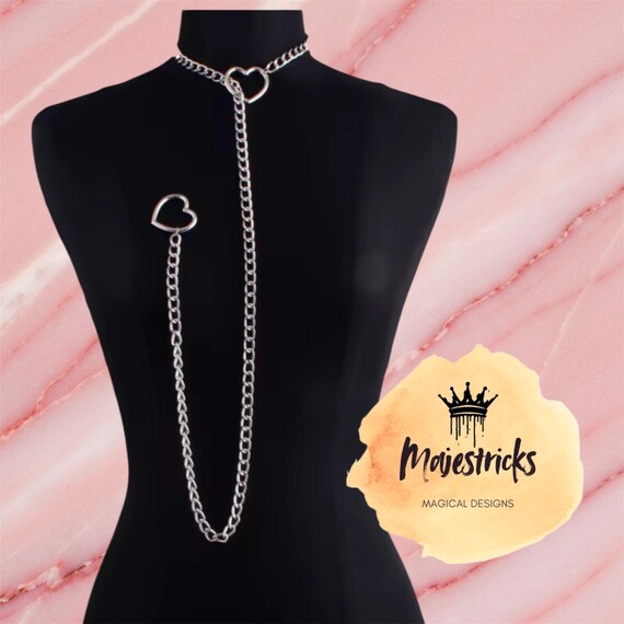 Heart Slip Chain Necklace Choker Collar Gothic Love Dark Romantic Gift Jewellery Goth Witch Girlfriend Lover Relationship For Her Magick Emo