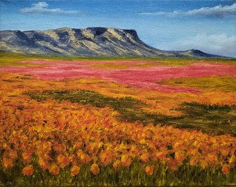 Pittura del deserto fiorito II, Paesaggio ad olio, Pittura floreale, Pittura ad olio, Dipinti ad olio, Pittura originale