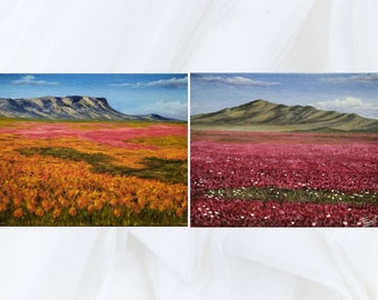 2 Dipinti del deserto in fiore Cile, Paesaggio a olio, Pittura floreale, Pittura a olio, Dipinti ad olio, Dipinto originale