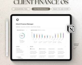 Vorlage für ein Kundenfinanzmanagement-Konzept | Notion Finanzübersicht, Tabellenkalkulationen, Kundenportfolio, Rechnungen, Ausgaben, Nettovermögen