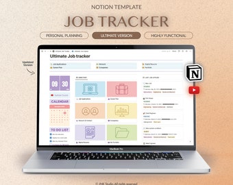 Traqueur de job pour Notion destiné aux chercheurs d’emplois et freelances, Plan de carrière Notion, CV Digital, Productivité, Organisation