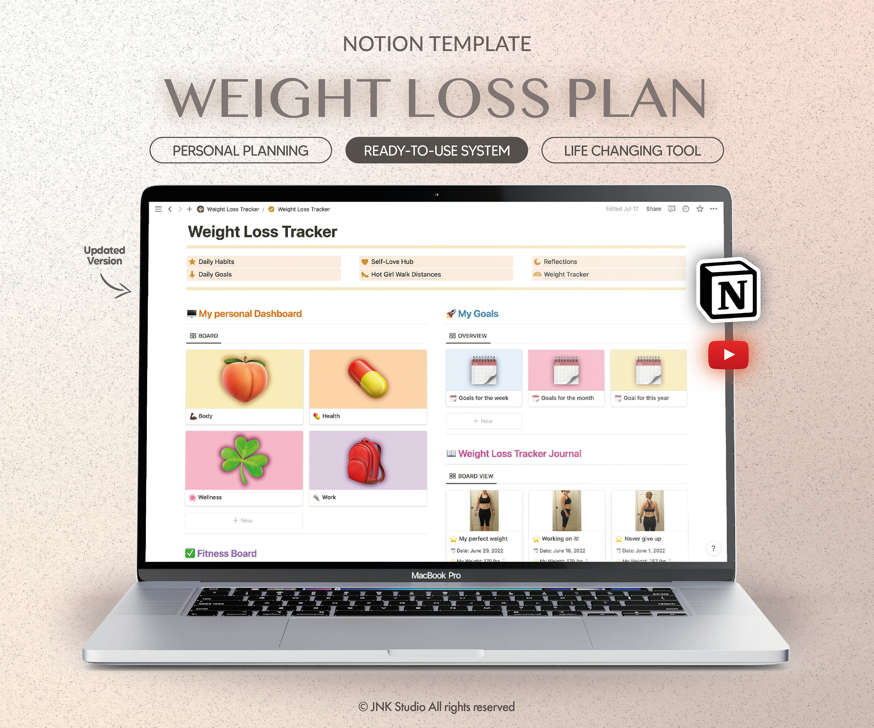Weight Loss Tracker Notion Template, Weight Tracker, Personal Journal, Notion Planner, Self-love ...