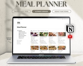 Meal planner Notion template, Notion dashboard, Notion planner, Grocery list for Notion, Nutrition, Health