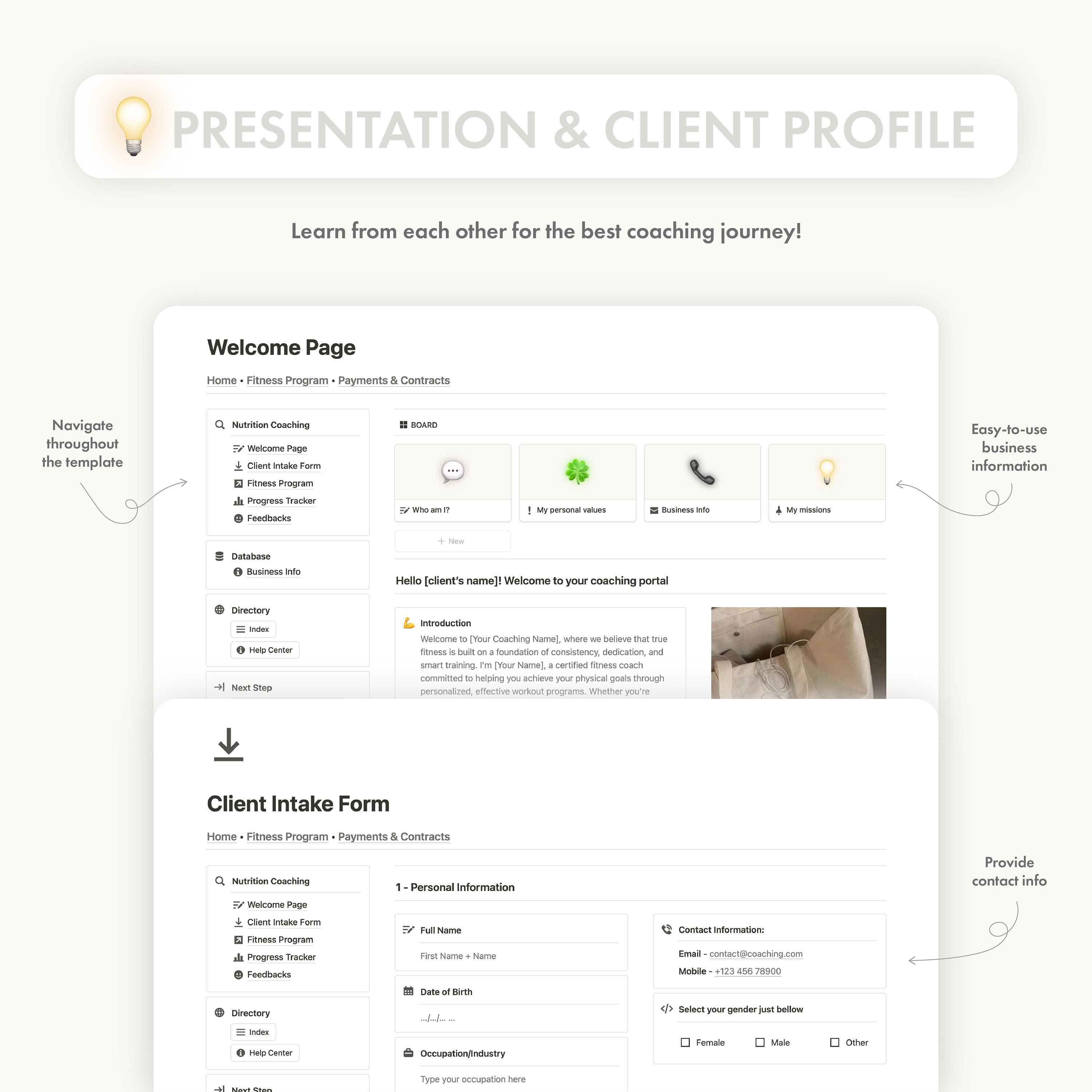 Fitness Coaching Portal Notion Template, Ultimate Notion Planner for ...