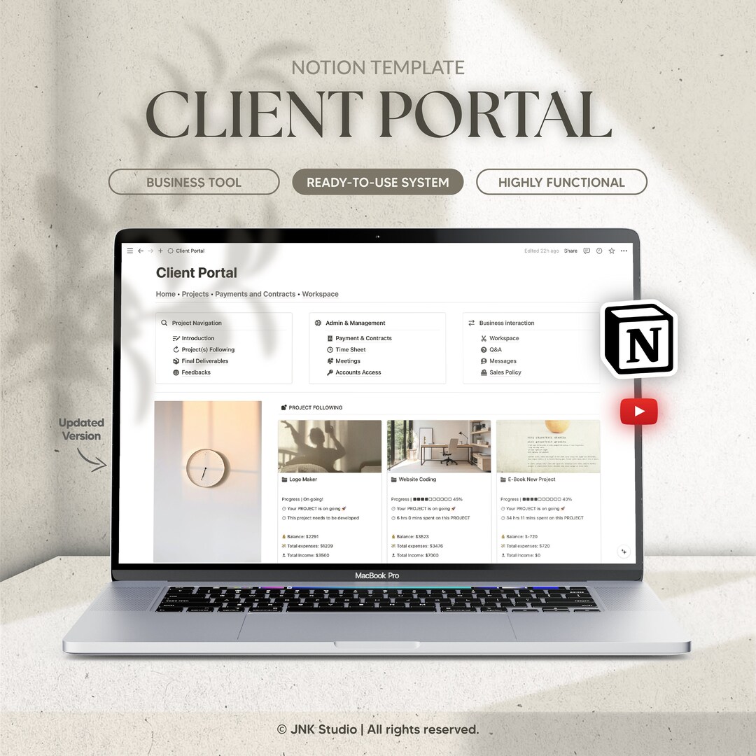 Client Portal Notion Template, Ultimate Notion Planner for Freelancers ...