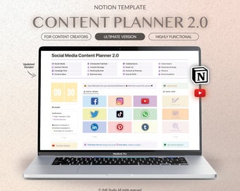 Notion Template Social Media Content Planner, Content Planner for Influencers, Notion Content schedule, Instagram, Youtube, TikTok, Notion