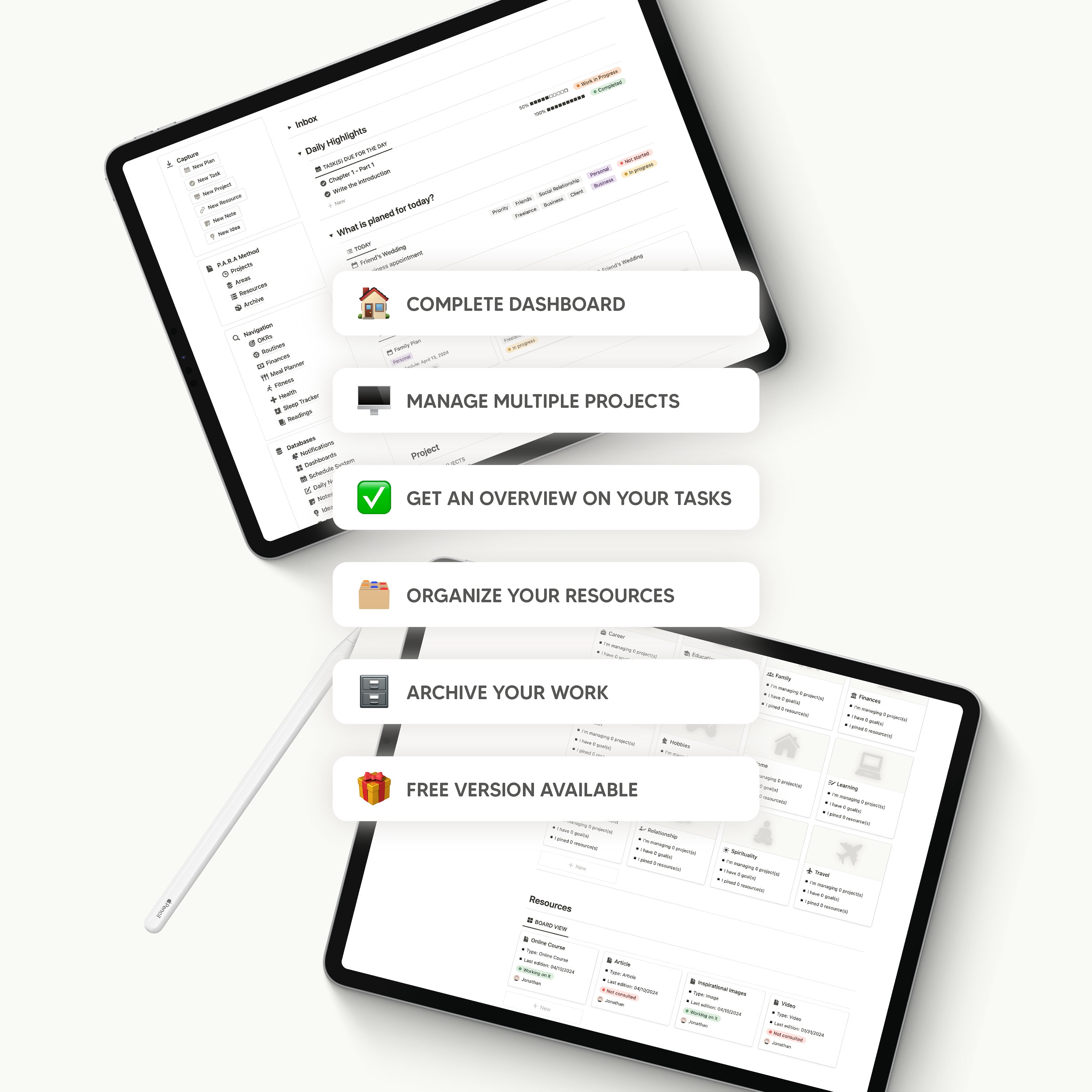 Second Brain Notion Template for Project Management, Habit Tracking ...