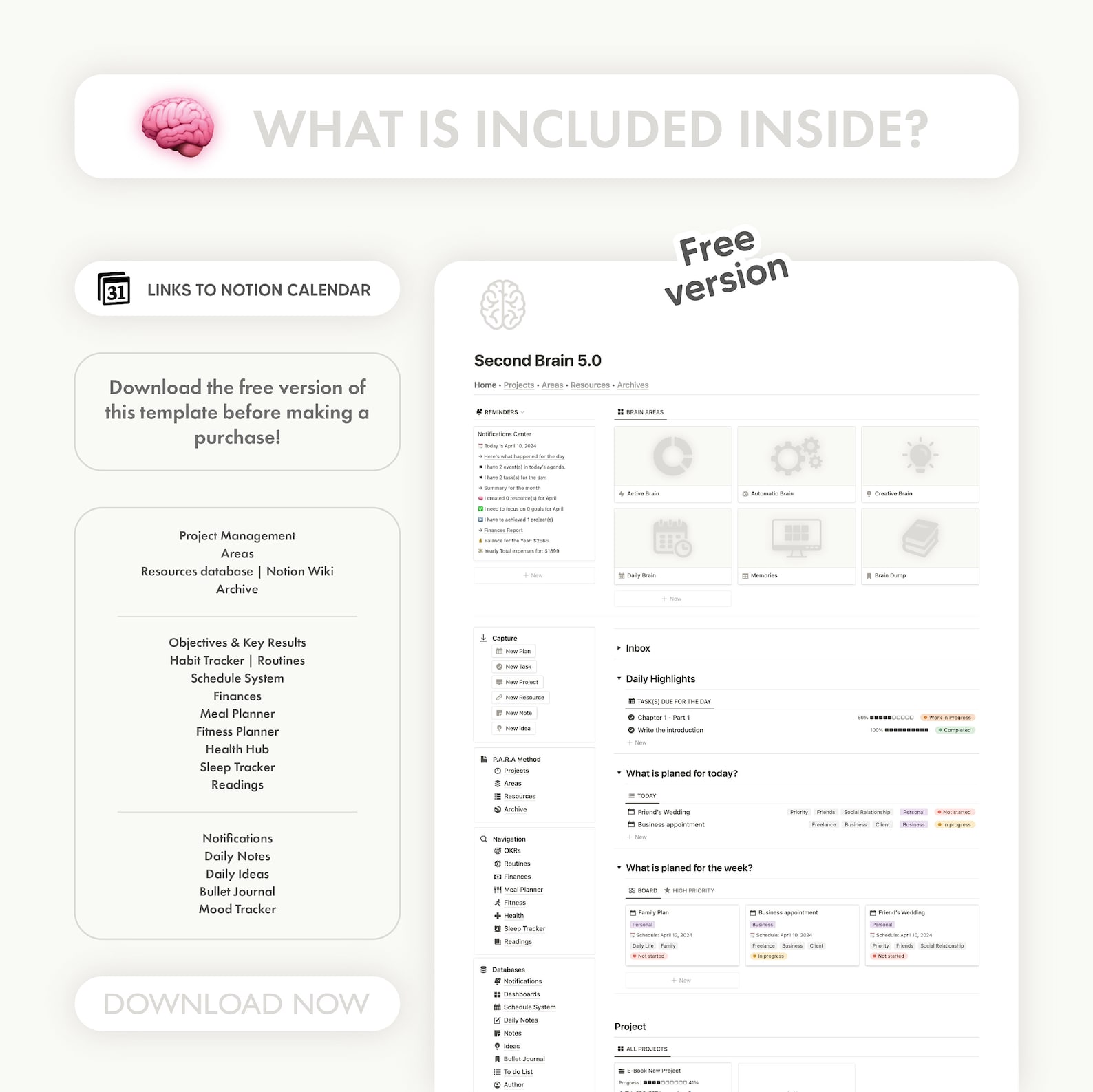 Second Brain Notion Template for Project Management, Habit Tracking ...