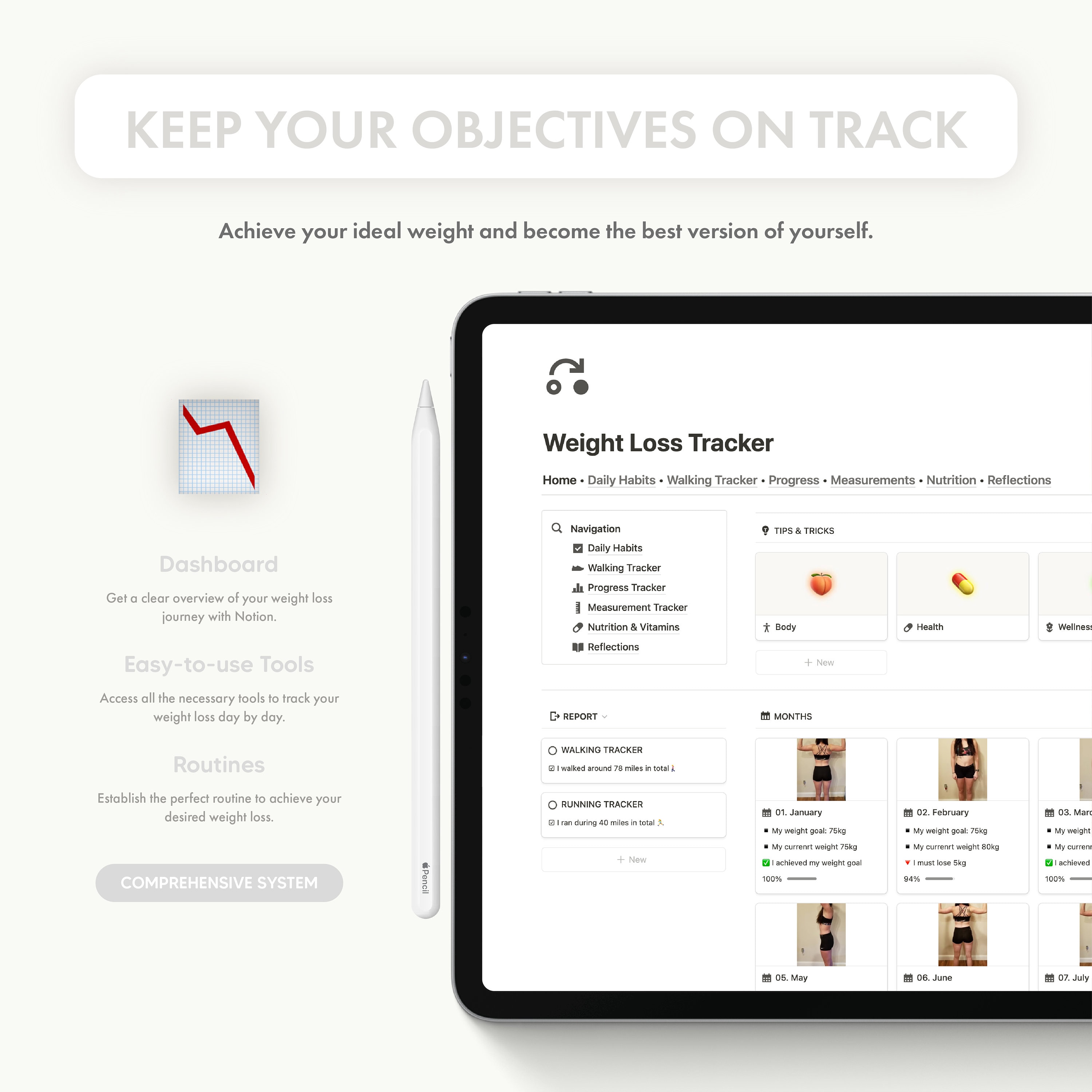 Weight Loss Tracker Notion Template, Weight Tracker, Personal Journal, Notion Planner, Self-love ...