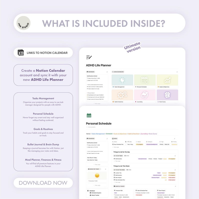 ADHD Life Planner Notion Template 2026 | All in One Productivity Tool ...