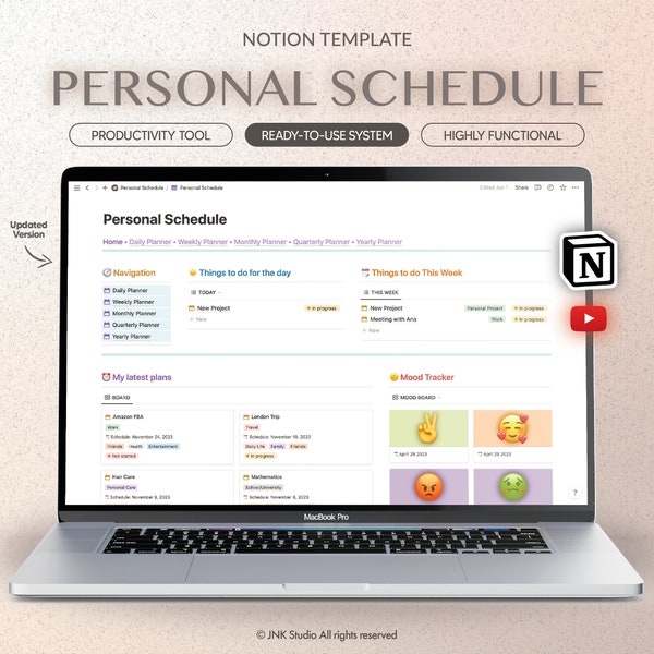 Calendario personal para Notion, Organiza tu vida con Notion, Define tus objetivos diarios, semanales y anuales
