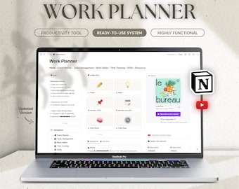 Work Planner Notion Template, Business Planner, Project Management, Freelance Organizer, Goal Setting, Work Habits, Events and Meetings