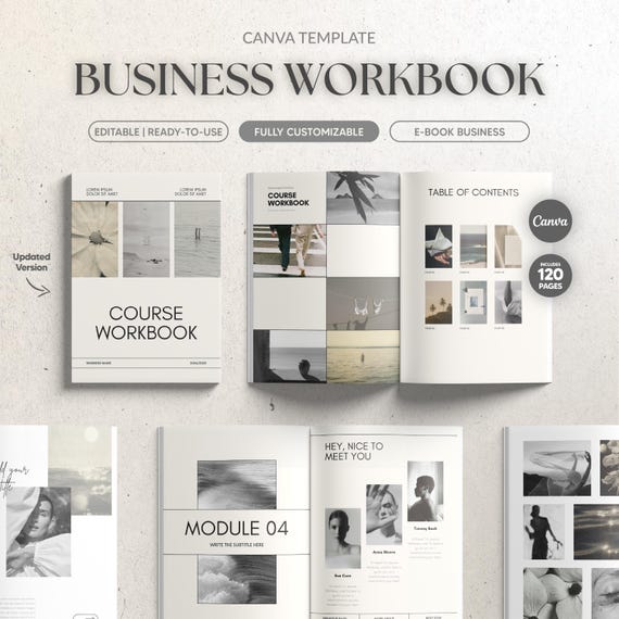 Canva Business Workbook Template, Editable 120-Page Course Ebook, Fully Customizable Canva Planner, Modern and Professional Canva Design
