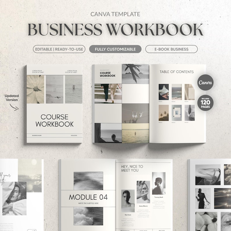 Canva Business Workbook Template, Editable 120-Page Course Ebook, Fully Customizable Canva Planner, Modern and Professional Canva Design image 1