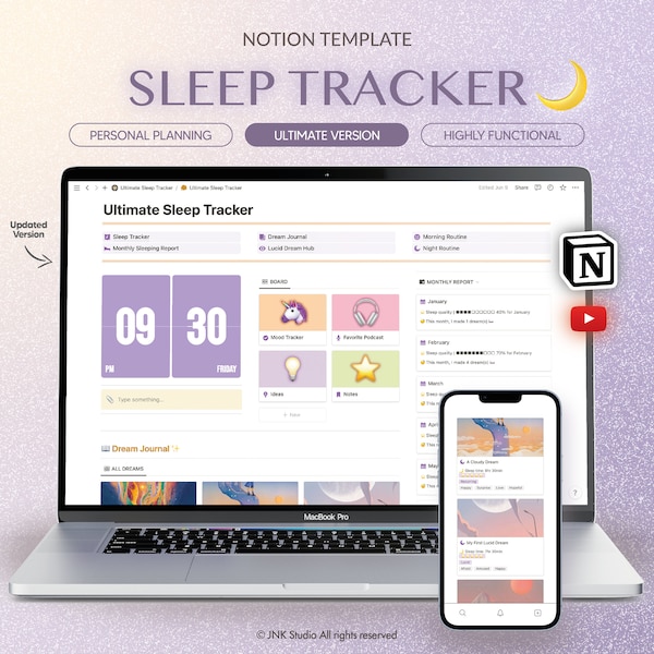 Le traqueur de sommeil ultime pour Notion, Template Notion, Traqueur de sommeil, Santé et bien être, Journal de rêve, Morning routine