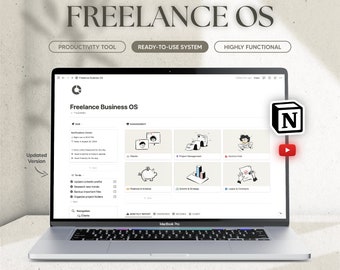 Plantilla de sistema operativo para autónomos, Planificador para autónomos, Portal del cliente, Gestión de proyectos, Finanzas y facturas, Estrategia, Contratos