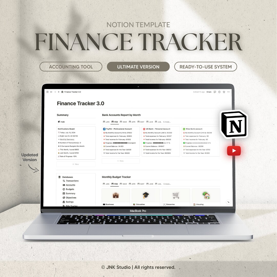 Ultimate Finance Tracker 3.0 Notion Template, Managing Budget and ...
