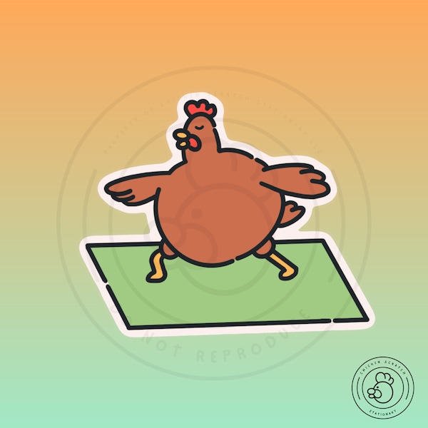 Cute Chicken Ziggy Yoga Vinyl Sticker | Kawaii Style Chicken Sticker | Chicken Lover Gifts | Yoga Lover Gifts | Self Care Stationery