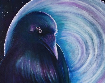 Mama Crow, Crow and Moon, impression d'art sur papier