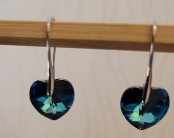 Boucles d'oreilles en métal argenté coeur en cristal de Swarovski