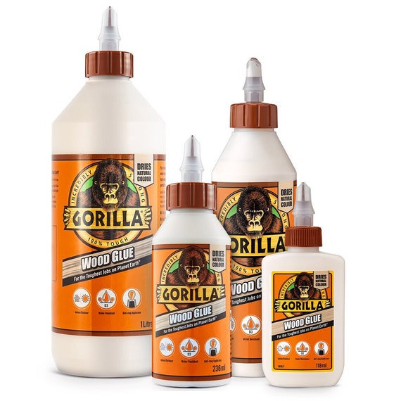 Gorilla Wood Glue Incredibly Strong Adhesive Indoor Outdoor Water Resistant  Dries Natural Color 8oz Bottle, 4-Pack