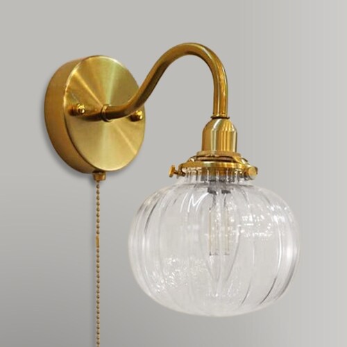 Brass Blue Glass Sconce Wall Lamp Plug in Modern Nordic Etsy