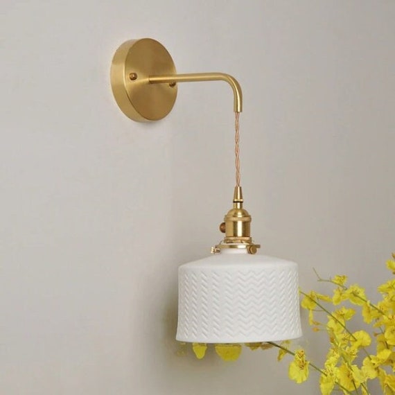 Nordic Ceramic Wall Sconce Light Retro Brass Hanging Wall Lamp Etsy