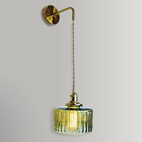 Plug in Wall Light With Arch Arm Bedside Sconce Brass Wood Etsy