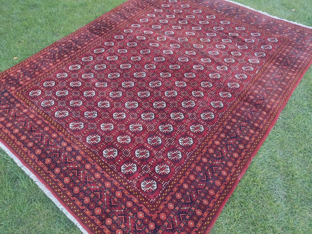 9x12 Feet Persian Vintage Buhara Rug Colors Blue and Red Home Lıvıg Decor Rug Antuqe Old Rug