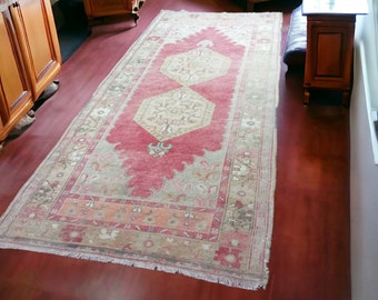 4x8.Oushakrug, vintage rug,Pink  rug, kitchen  rug,Turkish mini runner rug, Handmade rug,mini runner rug, mini runner rug,rug,decor rug,4x8
