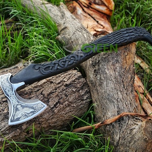 Viking axe, Raven Engraved Axe, Viking forged axe, Personalized hatchet, Viking hatchet, Bearded Battle Medieval Tomahawk axes Gifts for Him