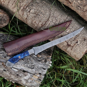 Damascus steel Fillet Fishing Knife, Handmade Damascus Fillet knife, kitchen knife , bbq Knife , steak knife , chef knife , gifts for him