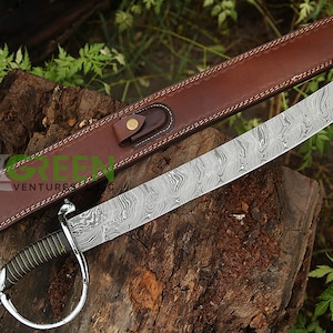 24&quot; Damascus cutlass sword Silver sword art tactical sword - master larp sword- cosplay Viking sword- hunting gift for men, gift for him