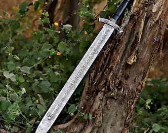 Hand Forged Damascus Steel Viking Sword: Northman Replica with Scabbard.