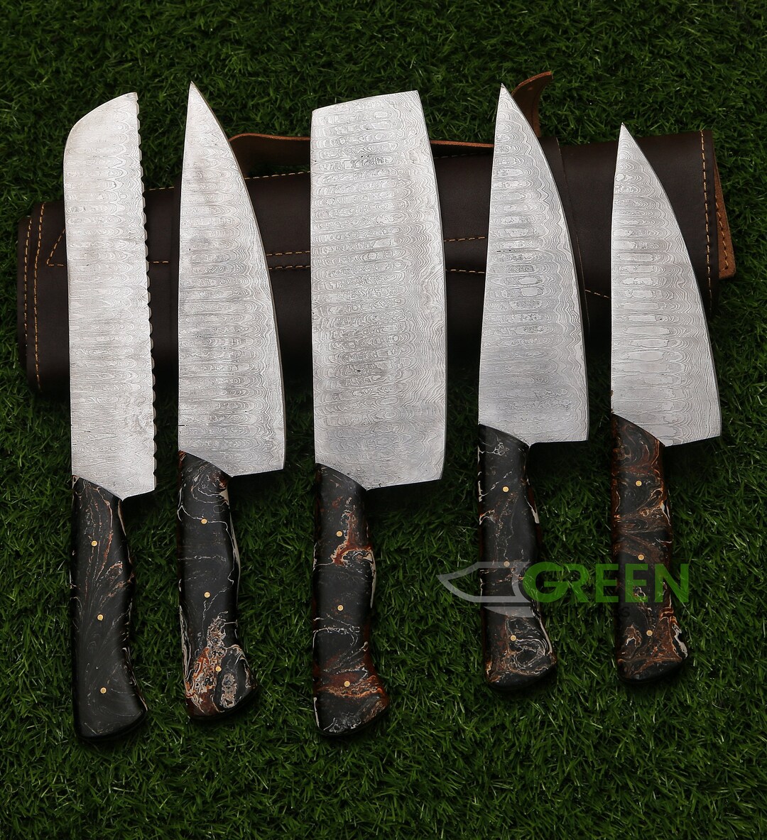 Hand Chef's Knives Set of 5pcs Chef Set Damascus Etsy