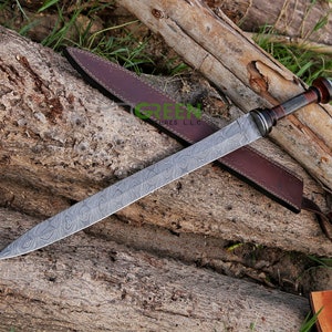 Roman Gladius Sword, Handmade Damascus Steel Sword with Rosewood Handle, Gladiator sword, cosplay Viking swords  Hunting Gift for him