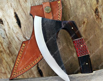 Hand Forged Damascus Steel Pizza Axe - Viking Medieval Cutter