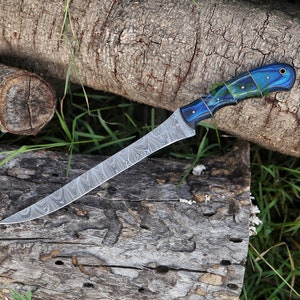 Damascus steel Fillet Fishing Knife, Handmade Damascus Fillet knife, kitchen knife , bbq Knife , steak knife , chef knife , gifts for him
