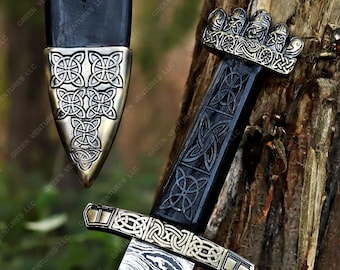 Hand Forged Damascus Steel Viking Sword: Northman Replica with Scabbard.