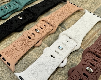 Sunflower Engraved Silicone Apple Watch Band: Floral Charm