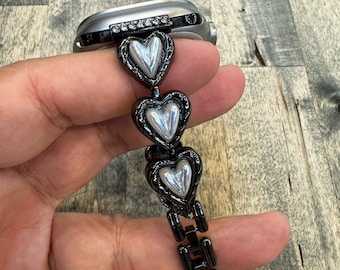 Black Hearts Apple Watch slanke band gelegeerde metalen armband dames herenbedels 3D 38 40 41 42 44 45 46 49 mm serie 1 2 3 4 5 6 7 8 9 10 SE